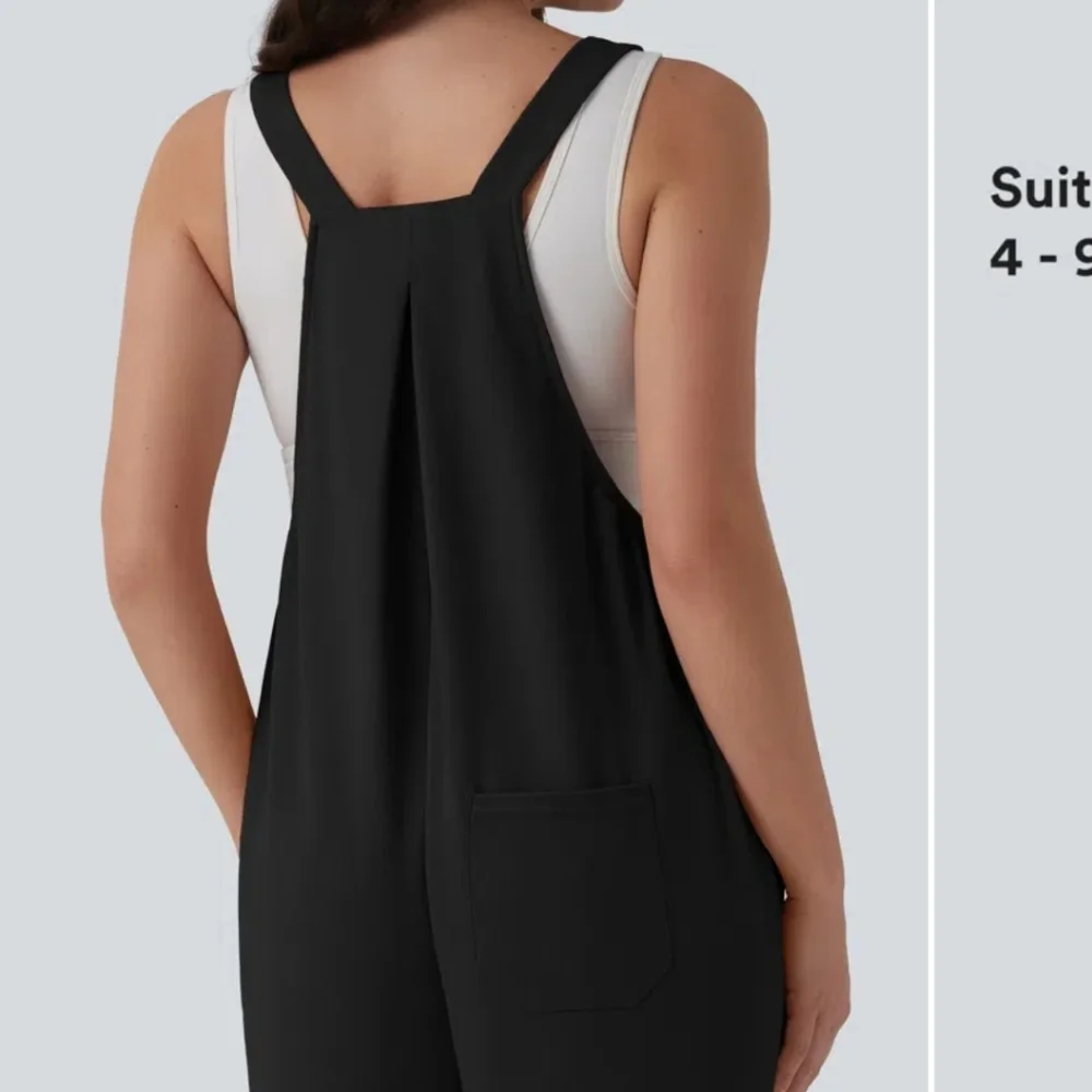 Halara Waffle Casual Maternity Jogger Overalls with Pockets medium black - Picture 6 of 12